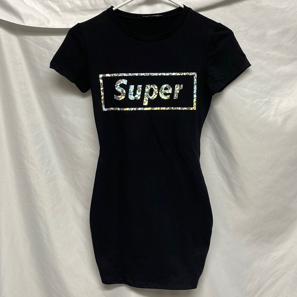 Fashion Nova Metallic Super Black Dress Size Small